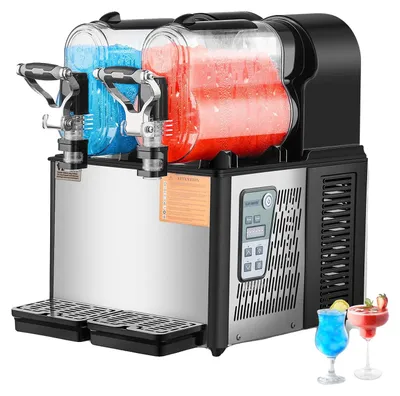 Produktbild von VEVOR Commercial Slushy Machine, 12Lx3 Dreifachtank Gefrorenes Getränk Maschine, 144 Tassen Edelstahl Margarita Smoothie Gefrorenes Getränk Hersteller, Slushie Maker für Zuhause Party Restaurants Café Bars, Doppelzylinder-a, 2 x 3 L