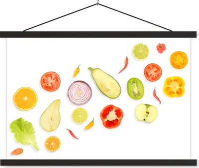 Produktbild von MuchoWow® Textilposter Kopfsalat - Apfel - Weiß 90x60 cm mit schwarzem Rahmen - Aufhängungssatz
