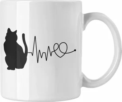 Produktbild von Trendation - Katze Herzschlag Tasse Geschenk für Katzenbesitzerin Kaffee-Becher (Weiß)
