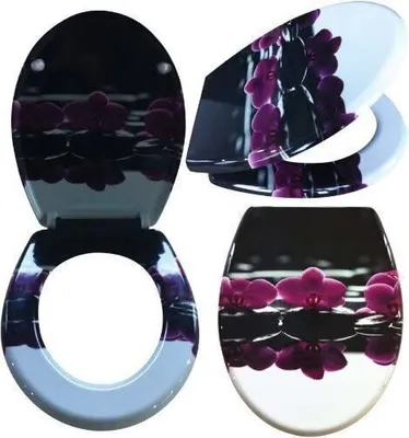A collage of toilet seat images featuring a floral design.
