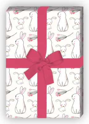 Produktbild von Süßes Geschenkpapier mit Baby Hasen, Geburt, weiß - G11669, 32 x 48cm