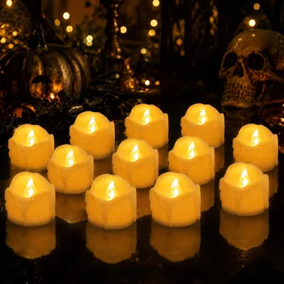 LED-Teelicht Halloween, flammenlos, aufladbar, 12 Stück, Timer