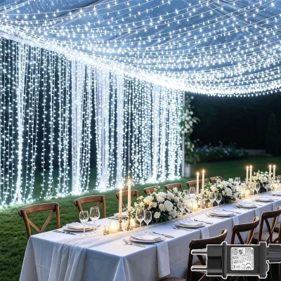 Lichtvorhang 6x3 m, 600 LEDs, 8 Modi, kaltweiß, IP65