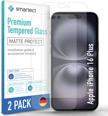 Produktbild von 2x Schutzglas Panzerfolie Matt für iPhone 16 Plus Displayschutz Hartglas Glas