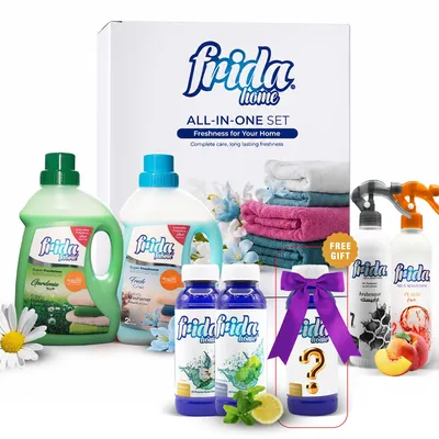 Image de Kit Frida Duftset, 7 pièces :
- Brume d'ambiance Pêche & Arabesque
- Parfum multi-usage Citron & Fraîcheur
- Rafraîchisseur textile Gardenia & Fraîcheur