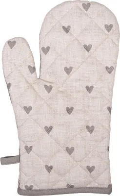 Produktbild von Ofenhandschuh Baumwolle Herzmotiv 18x30 cm Beige Grau Clayre & Eef LVT44G