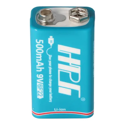 Zdjęcie produktu dla Bateria litowo-jonowa 9 V z gniazdem USB do ładowania, 7,4 V, 500 mAh, 3,7 Wh, z funkcją ładowania przez USB