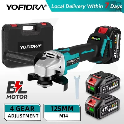 Produktbild von YOFIDRA Akku-Winkelschleifer 125 mm, bürstenlos, 18V, mit 2 Akkus, Ladegerät und Koffer