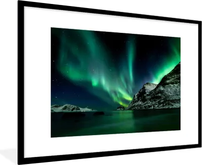 Produktbild von MuchoWow® MuchoWow® Gerahmtes Poster Nordlichter - Strand - Norwegen 90x60 cm - Poster mit zchwarzem Bilderrahmen - Wanddekoration - Fotos
