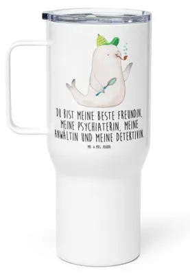 Produktbild von Mr. & Mrs. Panda Thermobecher Robbe Sherlock - Weiß - Geschenk, To-Go-Becher, Lustige Sprüche, Kaffee-Thermobecher, Teetasse, Kaffee-to-go-Becher, thermosbecher