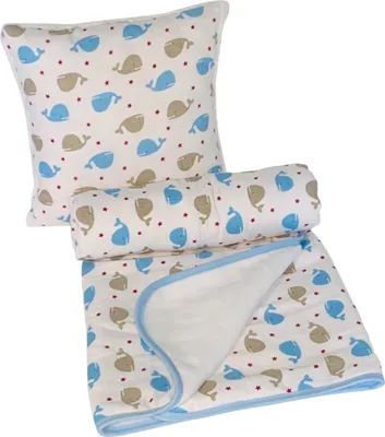 Zdjęcie produktu dla Zestaw dla niemowląt Wieloryb niebieski 35x35, 90x100 cm