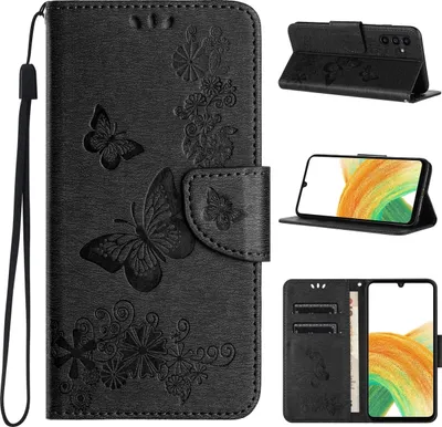 Produktbild von Mobigear Butterfly Samsung Galaxy A35 Hülle Klapphülle Geldbörse - Schwarz