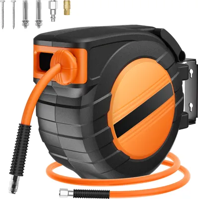 Immagine prodotto di SucceBuy Avvolgitore per tubi d'aria retrattile, 3/8 di pollice x 50 piedi, 300 PSI, autoretrattile, montabile