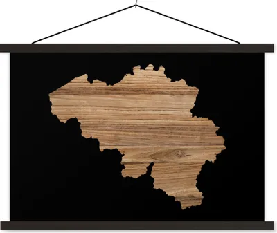 Produktbild von MuchoWow® Textilposter Karte - Belgien - Holz 60x40 cm mit schwarzem Rahmen - Hölzernes