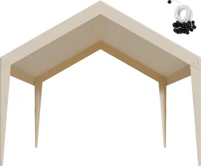 Image de SucceBuy Toit de remplacement pour abri de voiture, 3,65x6,09 m, bâche robuste pour tentes de garage portables, couverture résistante aux UV pour abris de voiture, avec filets pare-ballons, beige, sans cadre