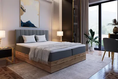 Produktbild von Marlux-Meble Riko II Kontinentalbett 180x200 cm Modern Bequemes Hochbett Gepolstert Mit Matratze Und Zwei Bettzeugbehälter (Itaka 14 - Grau)