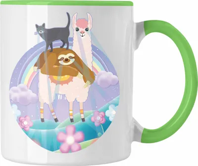 Produktbild von Trendation - Verrückte Tasse Geschenk Katze Llama Faultier Geschenkidee für Frauen (Grün)