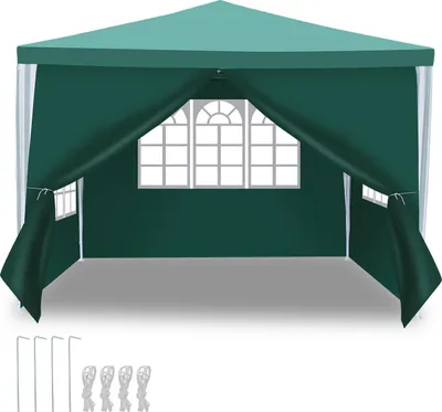 Immagine prodotto di Hebitod gazebo 3x3m, tenda da giardino impermeabile, protezione UV, con 3 pannelli laterali e 1 ingresso, per giardino terrazza festa, verde