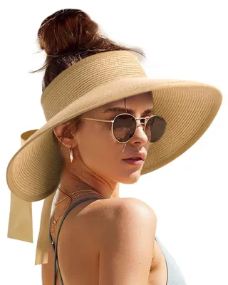 Imagen del producto de Sombrero de paja para mujer con protección UV, ala ancha, talla 56/58 cm, plegable, ideal para el verano