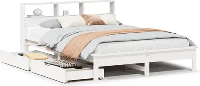 Produktbild von vidaXL Massivholzbett mit Regal ohne Matratze Weiß 140x200 cm Kiefer