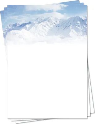 Produktbild von Motivpapier Briefpapier (Winter-5156, DIN A4, 25 Blatt) - tiefverschneite Gebirgsmassiv Winterlandschaft mit schneebedeckten Höhenzügen und Wolken