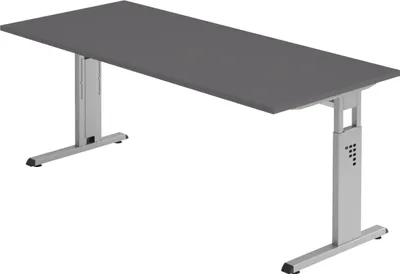 Produktbild von bümö Schreibtisch Serie-O - Gestell: Silber, Nachbildung: Graphit, Größe:  180 x 80 cm