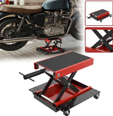 Obrázek produktu pro LARS360 Motocyklový zvedák 500 kg, montážní stojan s kolečky, zvedací stůl pro manévrování s motocyklovým zvedákem, výškově nastavitelný 12,5-35 cm, robustní konstrukce