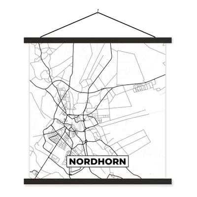 Produktbild von MuchoWow® Textilposter Nordhorn - Karte - Stadtplan - Karte 90x90 cm mit schwarzem Rahmen - Magnetisches