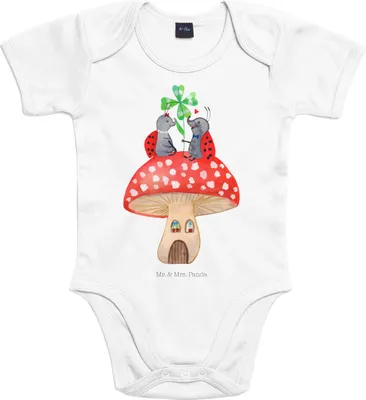 Produktbild von Mr. & Mrs. Panda babykleidung body Marienkäfer Fliegenpilz 3. - 6. Monat - Heather Grey - Geschenk, Zuhause, Wohnung, Kurzarmbody, Lustige Sprüche, Strampler Baby, Haus