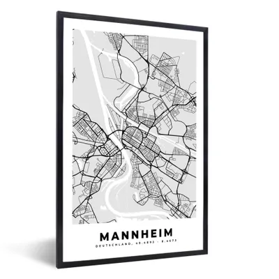 Produktbild von MuchoWow® Gerahmtes Poster Stadtplan - Manheim - Karte - Deutschland - Karte 60x90 cm - Poster mit Schwarzem Bilderrahmen Wandposter Rahmen Foto Bilder - Kunst