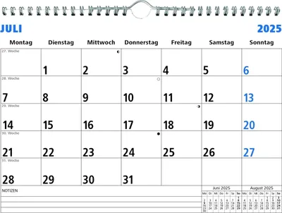 Produktbild von Zettler - Monatsterminkalender 2025 weiß,29,7x21cm, Tischkalender mit 1 Monat auf 1 Seite, Zweimonatsübersicht, viel Platz für Notizen, Drahtkammbindung und deutsches Kalendarium
