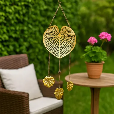 Produktbild von Hängedeko Metall goldfarben Blätter Wanddeko Gartendekoration