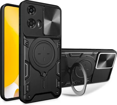 Produktbild von Handyhülle für Motorola Moto G34 5G Dual-Layer Stoßfest Rüstung Hülle mit Dia Kameraschutz und Kreisförmig Ring Ständer Schwarz