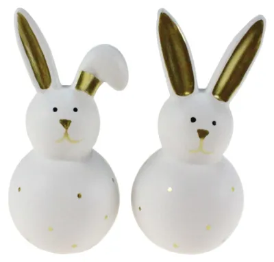 Produktbild von Set 2 Hasen Keramik weiß gold 11,3x5,5x5,5cm Osterhase Ostern Frühling Figur