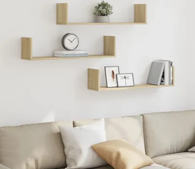 Productafbeelding van Maison Exclusive - Wandplanken, 3 stuks, Sonoma-eikenhout, 80x18x18 cm, houtvezelplaat