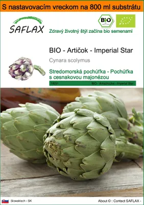 Obrázok produktu pre SAFLAX Garden in the bag - BIO - Artičok - Imperial Star - Cynara scolymus - 5 Semená - S pestovateľským substrátom v praktickom samostaviteľnom vrecku