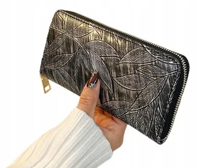 Obrázek produktu pro Peněženka dámská, velká, z umělé kůže – 19,5 x 10 cm – grafitová barva – zapínání na zip, kapsa na telefon, peněženka