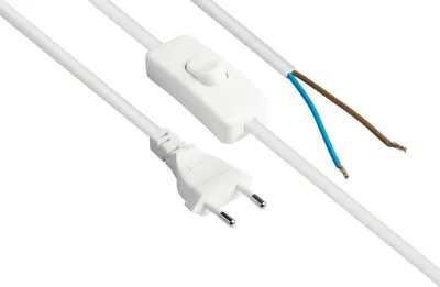 Image de Câble d'alimentation Euro type C pour extrémités dénudées avec interrupteur, 1,5 m, blanc