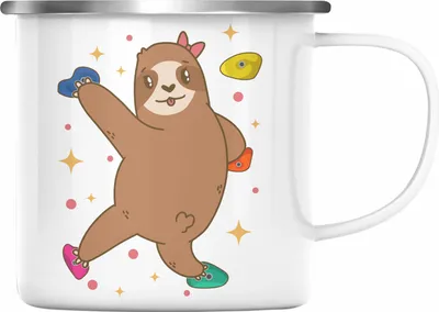 Produktbild von Trendation - Klettern Bergsteigen Geschenk Emaille Tasse Boulder Geschenkidee Berge Faultier Grafik Kinder Lustig (Silber)