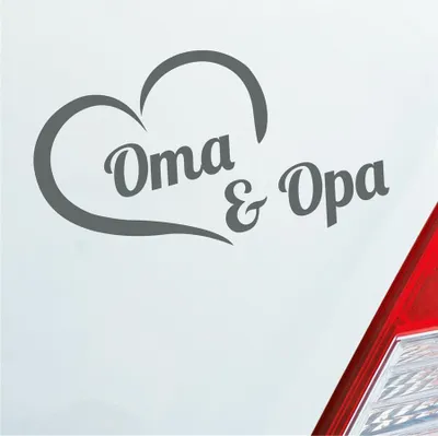 Produktbild von Auto Aufkleber Oma & Opa Stolz Liebe Herz Großeltern Kind 16x10 cm Grau Sticker Heckscheibenaufkleber