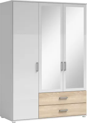 Produktbild von Kleiderschrank "Ivar" in Weiß Abs. Eiche Sonoma mit 2 Schubladen und 3 Türen. Abmessungen (BxHxT) 125x190x51 cm