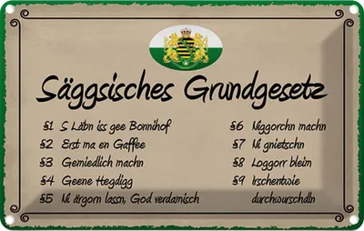 Immagine prodotto di vianmo Insegna di latta 20x30 cm säggsisches Grundgesetz lustig