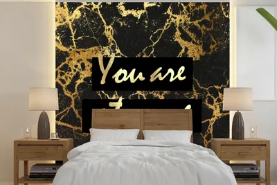 Produktbild von MuchoWow® Fototapete für Wohnzimmer oder Schlafzimmer Wandtapete Vinyl Motivtapete Zitat - Motivation - Gold - Marmor - 280x280 cm - Hintergrundbild