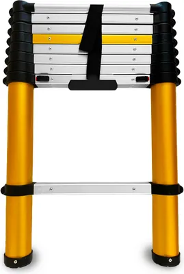 Obrázok produktu pre DRABEST | Teleskopický rebrík MAX 9 stupňov, hliník, výsuvný rebrík do pracovnej výšky 3,37 m, nosnosť 150 kg, protišmykové nohy