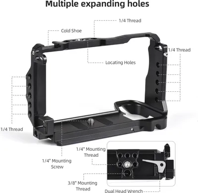 Obrázek produktu pro Andoer Camera Cage Klec pro kameru z hliníkové slitiny s magnetickým klíčem Slot Cold Shoe Mount Arca Quick Release Slot Četné 1/4 palcové závity Kompatibilní s kamerou Sony A6700