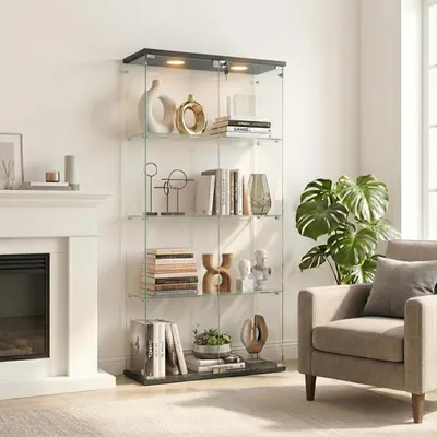 Produktbild von Glasvitrine mit LED 164.5cm Schwarz abschließbar 4 Ebenen