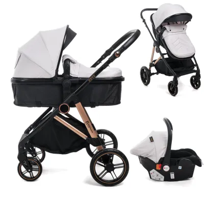 Image de BEBELISSIMO - Poussette combinée trio 3 en 1 - siège auto 0+ CAVO – nacelle – dès la naissance – jusqu’à 22kg - beige