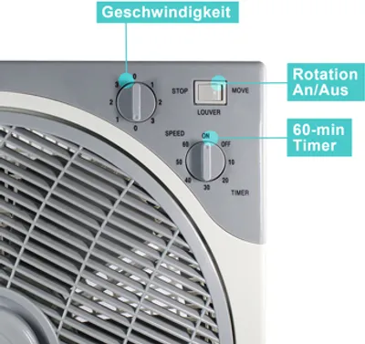 Produktbild von Eaxus® Tischventilator Box | 45W Ventilator mit Timer & 3 Geschwindigkeitsstufen