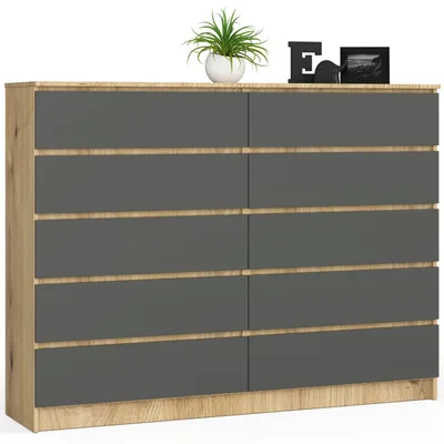Produktbild von Kommode AKORD K160 Eiche Artisan 160 cm 10 Schubladen Front Graphitgrau B160 x H121 x T40 cm