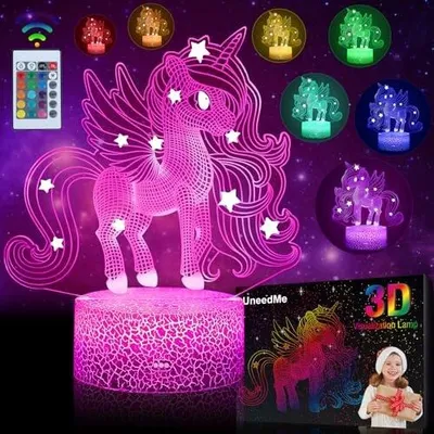 Zdjęcie produktu dla Lampka nocna 3D jednorożec 16 kolorów dla dziewczynki prezent urodzinowy